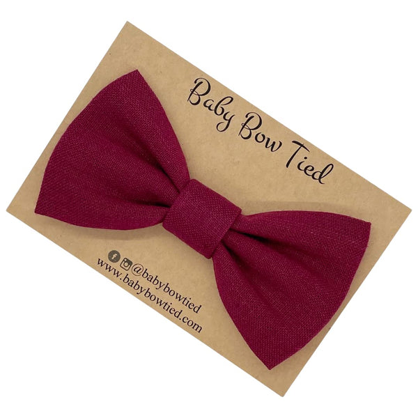 Burgundy clip-on bow tie for babies and boys on a Baby Bow Tied card