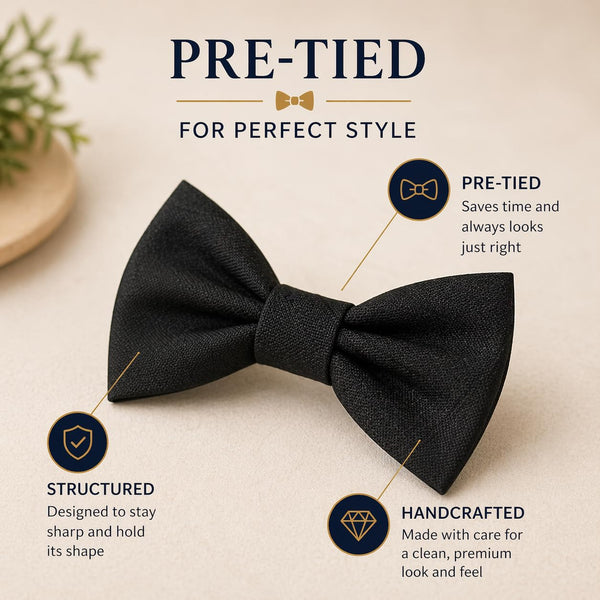 Pre-tied handmade bow tie that is structured to hold its shape