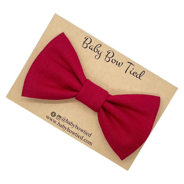 Red clip-on bow tie for babies and boys on a Baby Bow Tied card