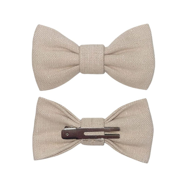 Woven taupe pre-tied bow tie for babies and boys