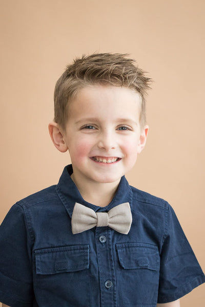 Woven taupe pre-tied bow tie for babies and boys