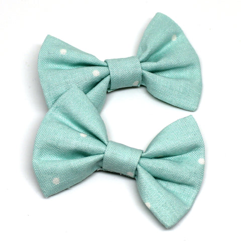 Baby Blue Polkadot Fabric Pigtail Clips