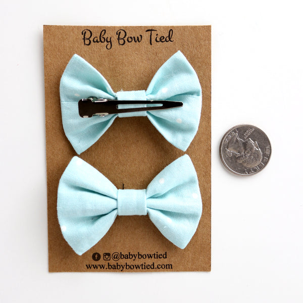Baby Blue Polkadot Fabric Pigtail Clips