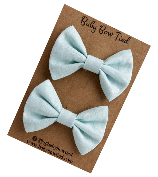 Baby Blue Polkadot Fabric Pigtail Clips