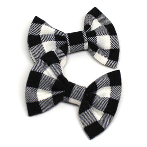 Black Buffalo Plaid Fabric Pigtail Clips