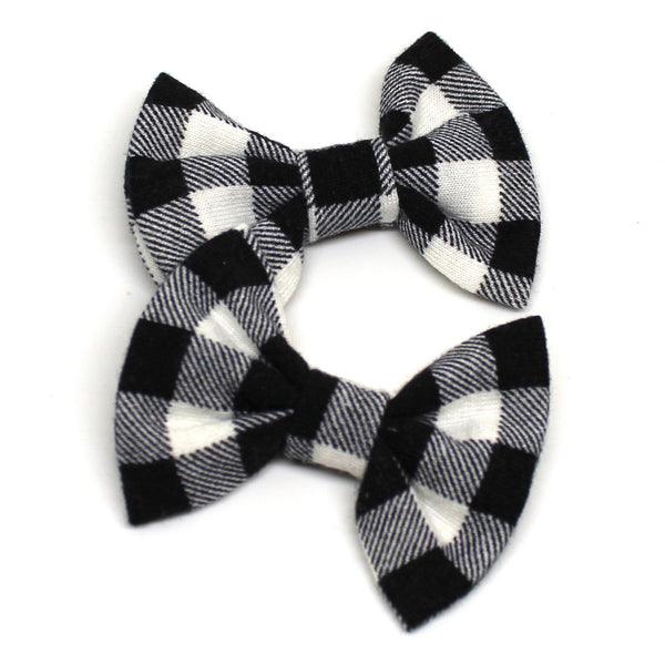 Black Buffalo Plaid Fabric Pigtail Clips