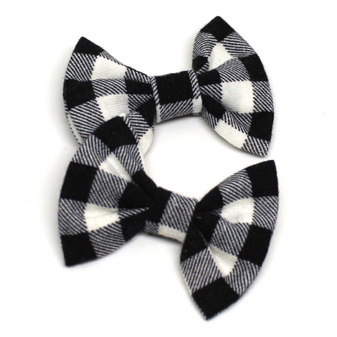 Black Buffalo Plaid Fabric Pigtail Clips