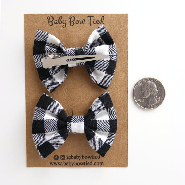 Black Buffalo Plaid Fabric Pigtail Clips
