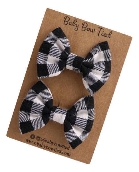 Black Buffalo Plaid Fabric Pigtail Clips