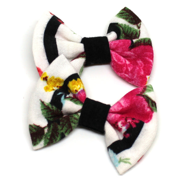 Black Striped Floral Fabric Pigtail Clips