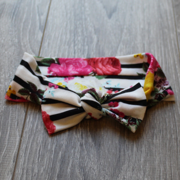 Black Striped Floral Headband