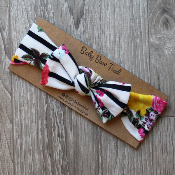 Black Striped Floral Headband