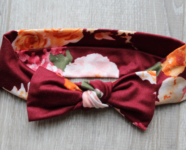 Burgundy Floral Headband