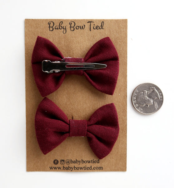 Burgundy Fabric Pigtail Clips