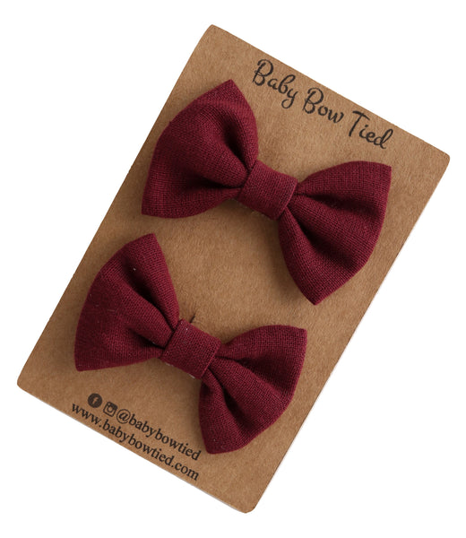 Burgundy Fabric Pigtail Clips