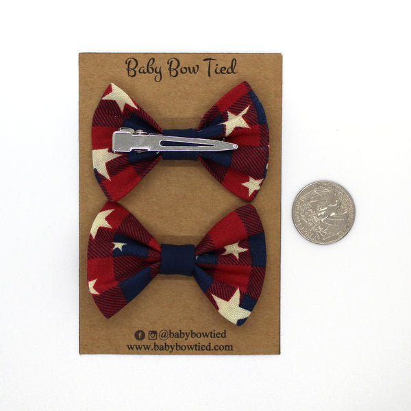 Checkered Stars Fabric Pigtail Clips