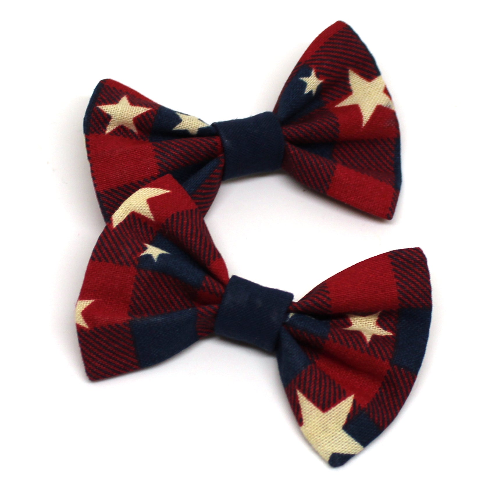 Checkered Stars Fabric Pigtail Clips