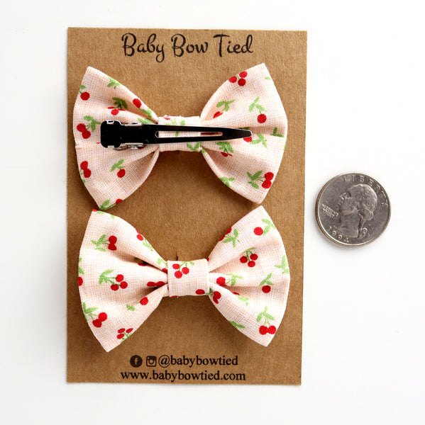 Cherry Fabric Pigtail Clips