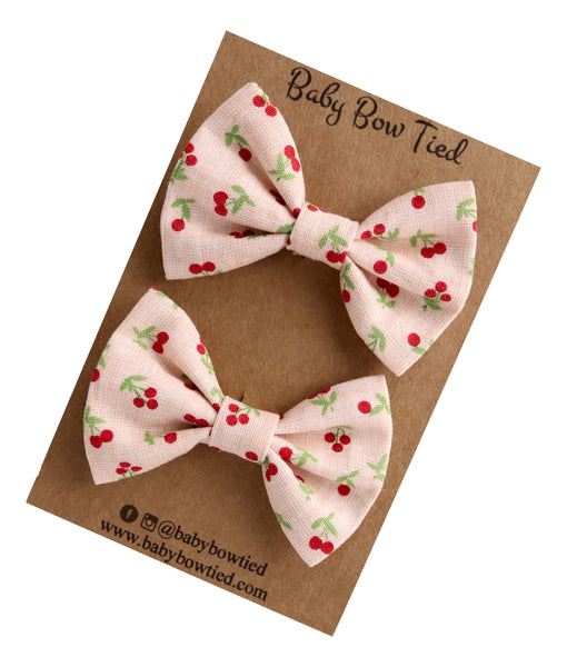 Cherry Fabric Pigtail Clips
