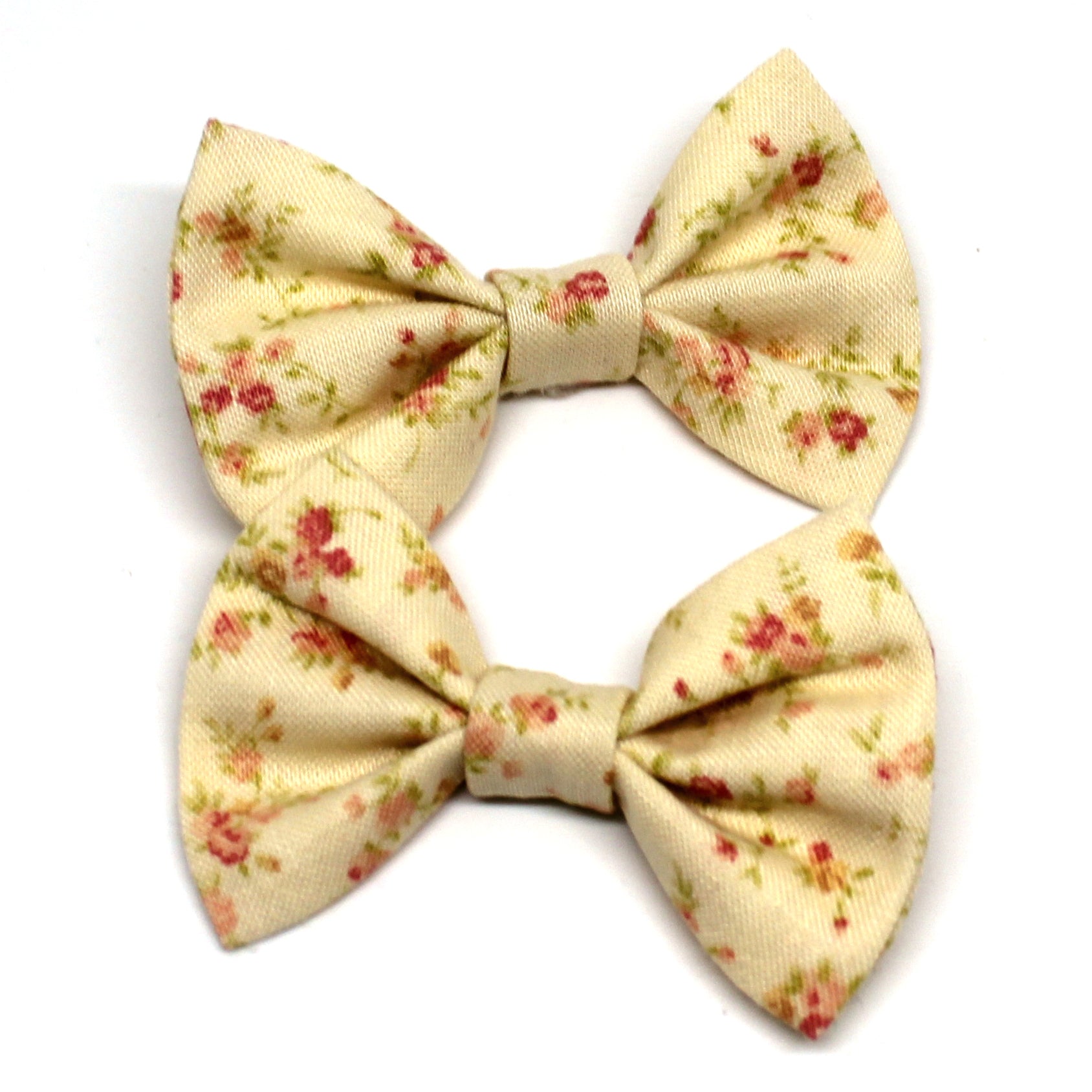 Cream Floral Fabric Pigtail Clips