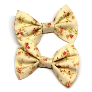 Cream Floral Fabric Pigtail Clips