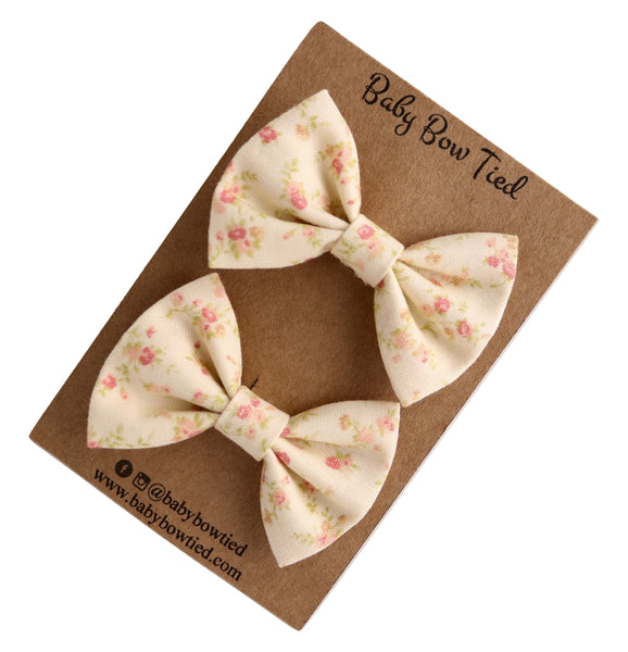 Cream Floral Fabric Pigtail Clips