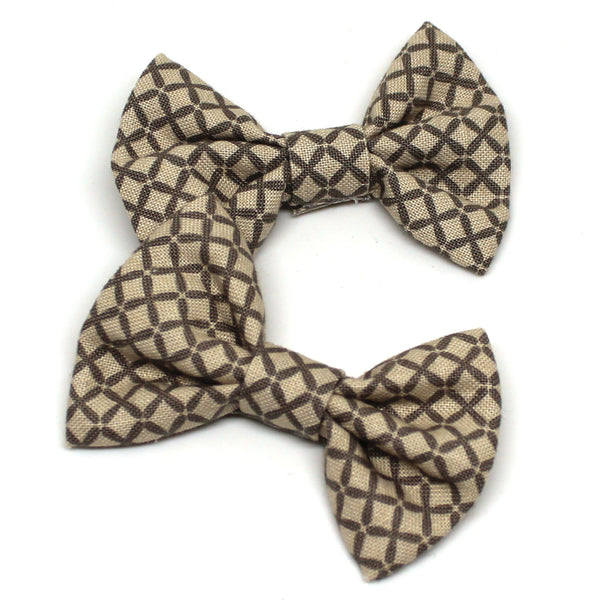 Grey Checked Fabric Pigtail Clips