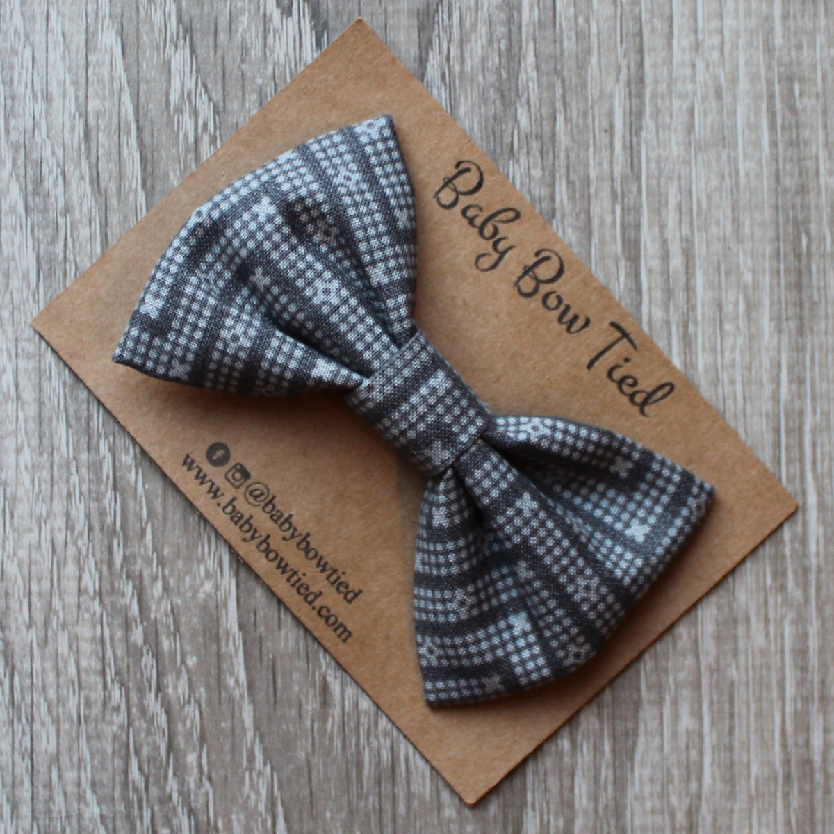 Gray Patterned Bow Tie Baby Bow Tied