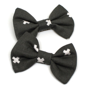 Grey X Fabric Pigtail Clips