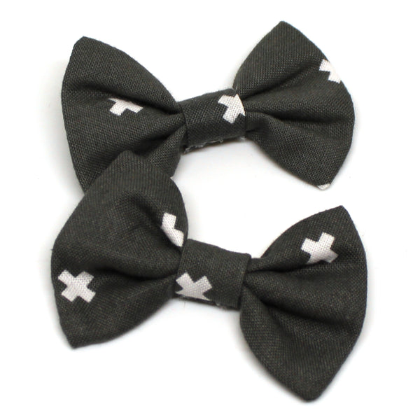 Grey X Fabric Pigtail Clips