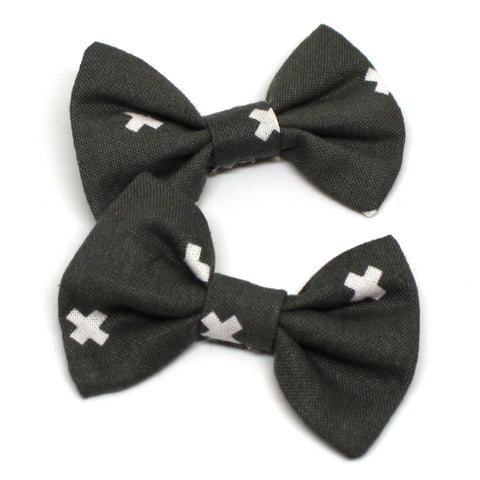 Grey X Fabric Pigtail Clips