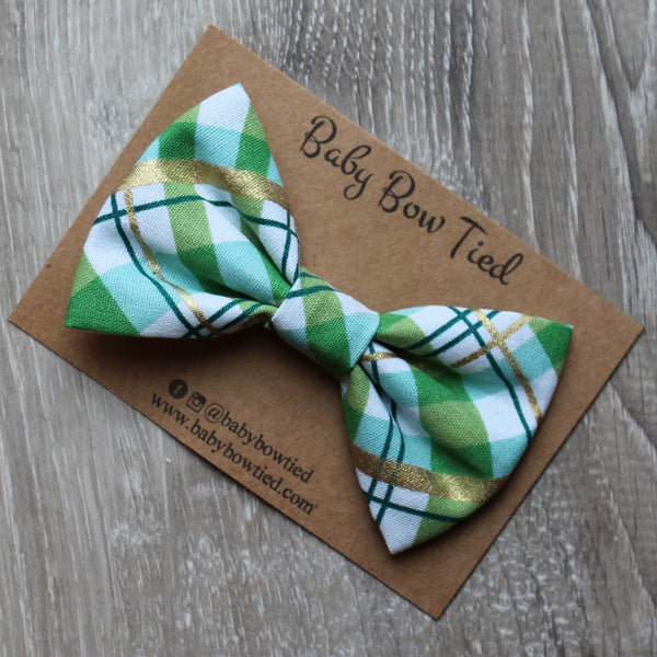 Shamrock Green Plaid Bow Tie
