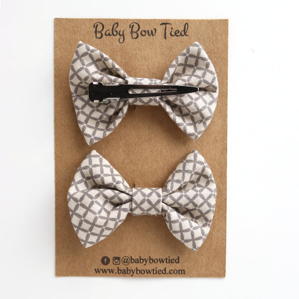 Grey Checked Fabric Pigtail Clips