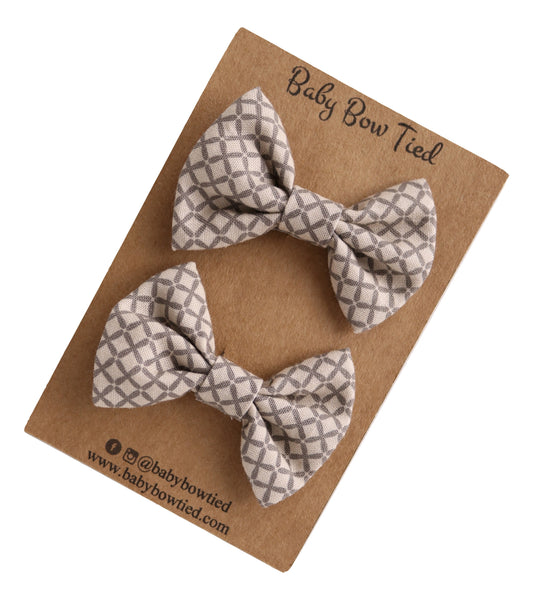 Grey Checked Fabric Pigtail Clips