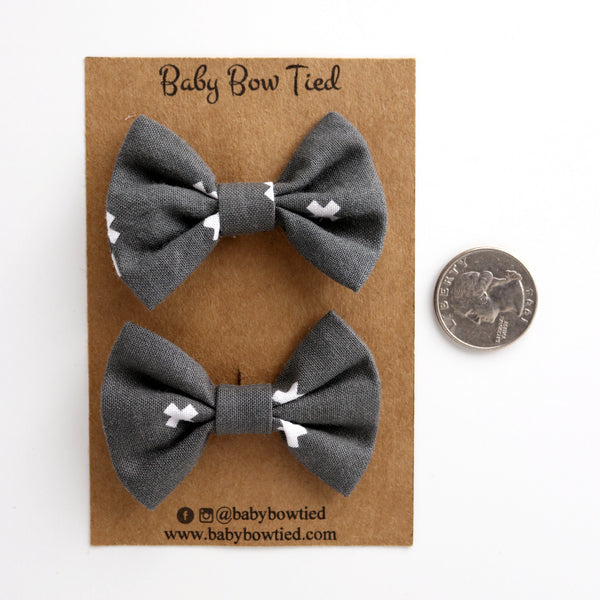 Grey X Fabric Pigtail Clips