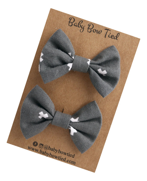 Grey X Fabric Pigtail Clips