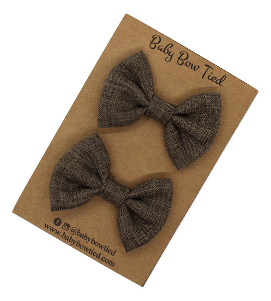 Heather Brown Fabric Pigtail Clips