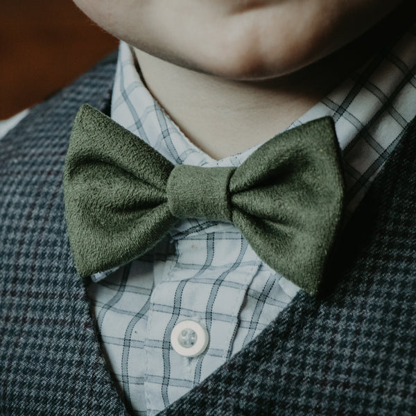 Green Faux Suede Bow Tie