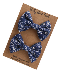 Navy Paisley Fabric Pigtail Clips