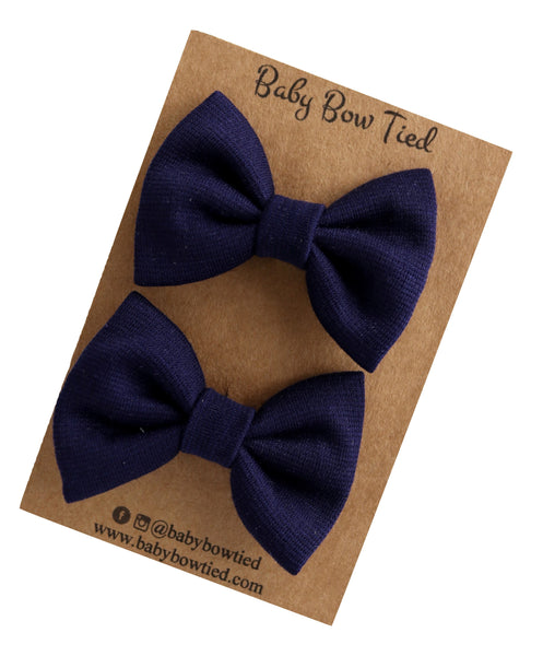 Navy Fabric Pigtail Clips
