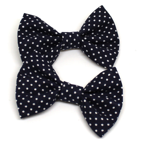 Navy Polka Dot Fabric Pigtail Clips