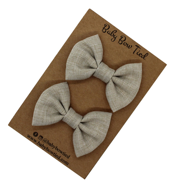 Oatmeal Fabric Pigtail Clips
