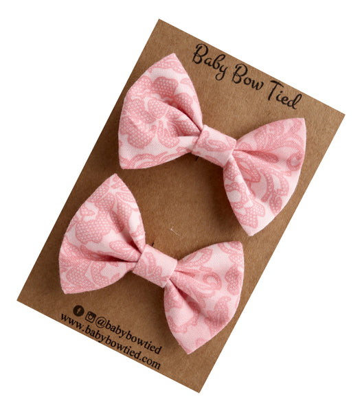 Pink Floral Fabric Pigtail Clips