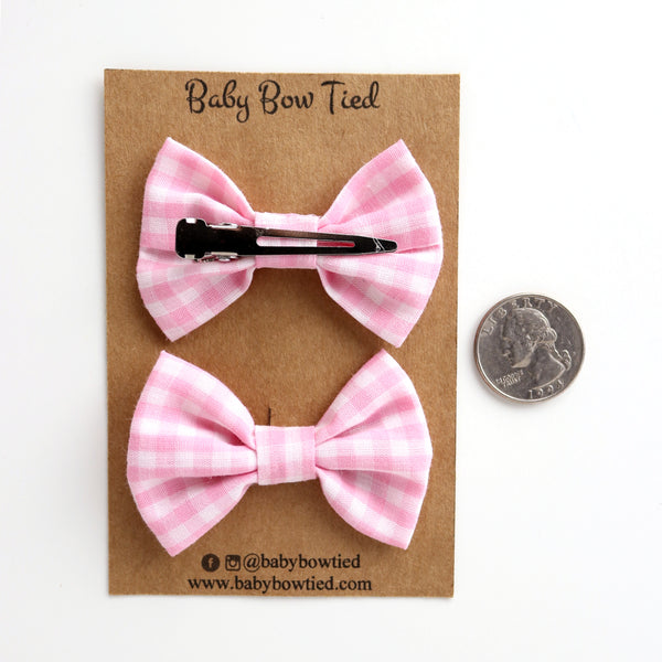 Pink Gingham Fabric Pigtail Clips