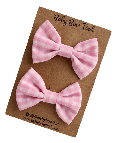Pink Gingham Fabric Pigtail Clips