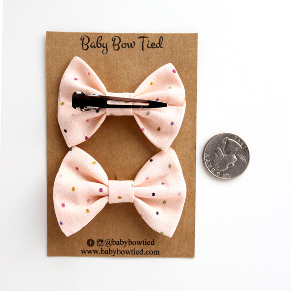 Pink Polka Dot Fabric Pigtail Clips