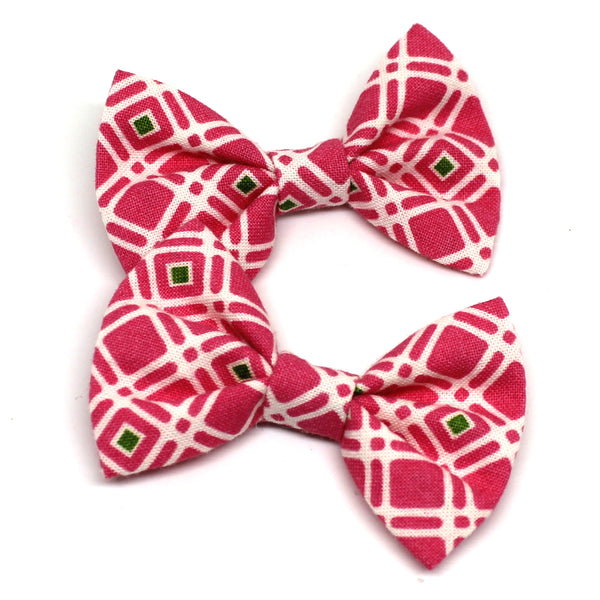Pink Striped Fabric Pigtail Clips