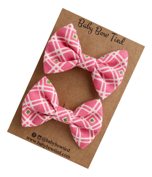 Pink Striped Fabric Pigtail Clips