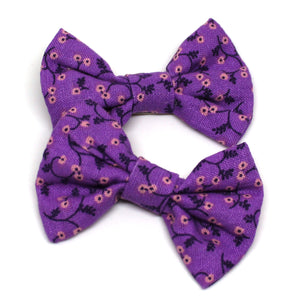 Purple Floral Fabric Pigtail Clips