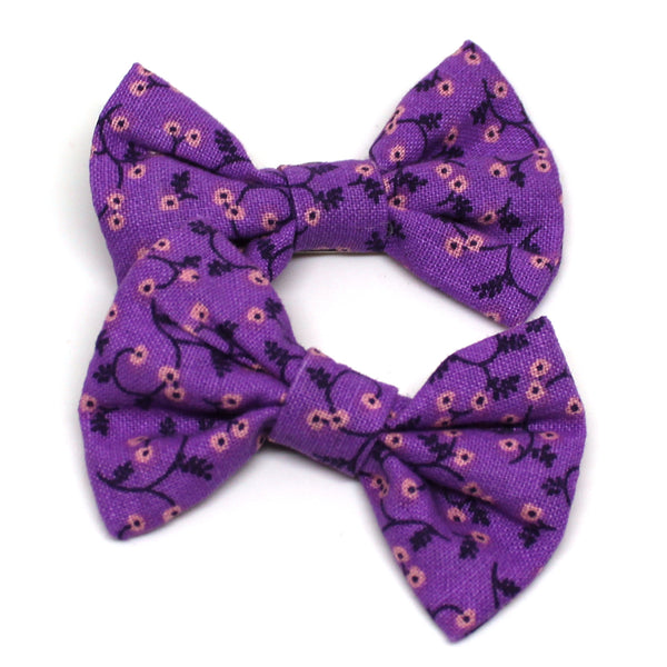 Purple Floral Fabric Pigtail Clips